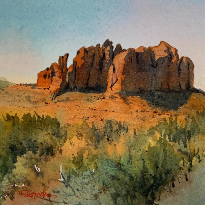 Peinture Sedona 317 par Seruch Capouillez Isabelle | Tableau Figuratif Paysages Urbain Nature Aquarelle