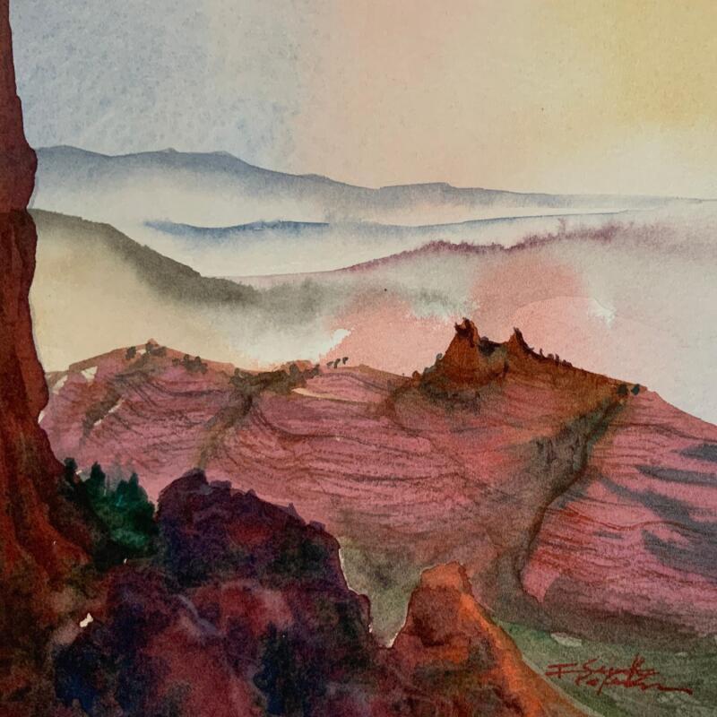 Peinture Sedona 319 par Seruch Capouillez Isabelle | Tableau Figuratif Paysages Urbain Nature Aquarelle