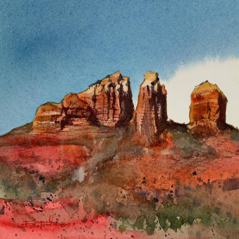 Peinture Sedona 320 par Seruch Capouillez Isabelle | Tableau Figuratif Paysages Urbain Nature Aquarelle