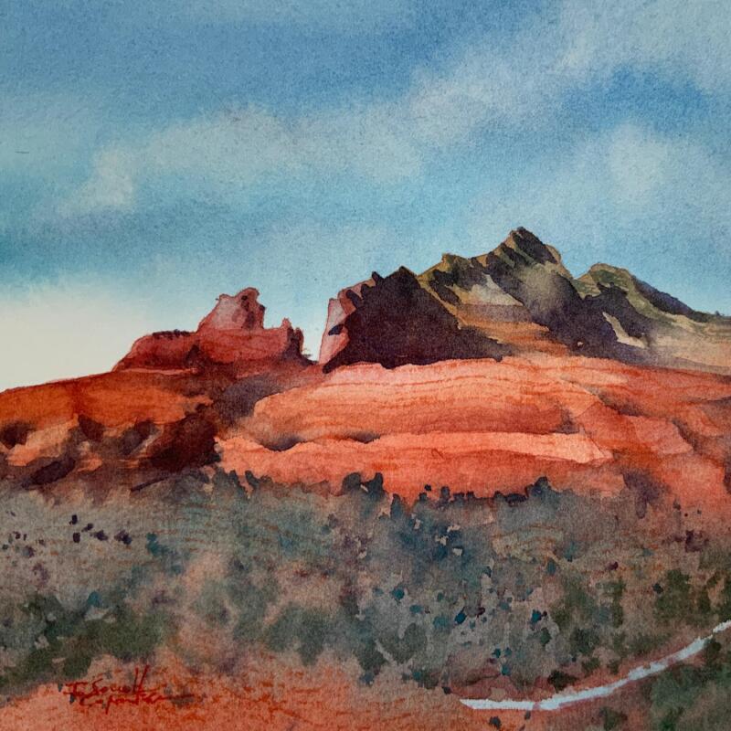 Painting Sedona 324 by Seruch Capouillez Isabelle | Painting Figurative Landscapes Urban Nature Watercolor