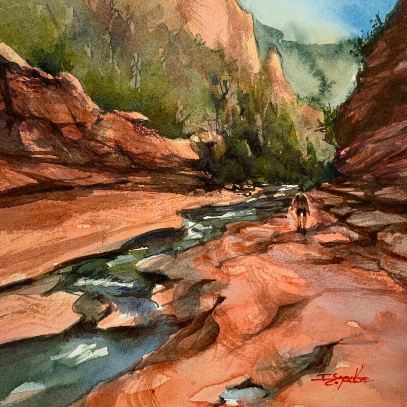 Peinture Sedona 141 par Seruch Capouillez Isabelle | Tableau Figuratif Paysages Urbain Nature Aquarelle