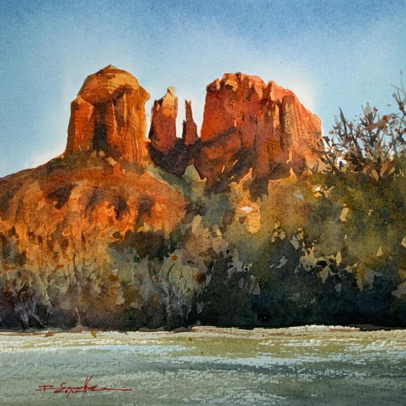 Painting Sedona 140 by Seruch Capouillez Isabelle | Painting Figurative Landscapes Urban Nature Watercolor