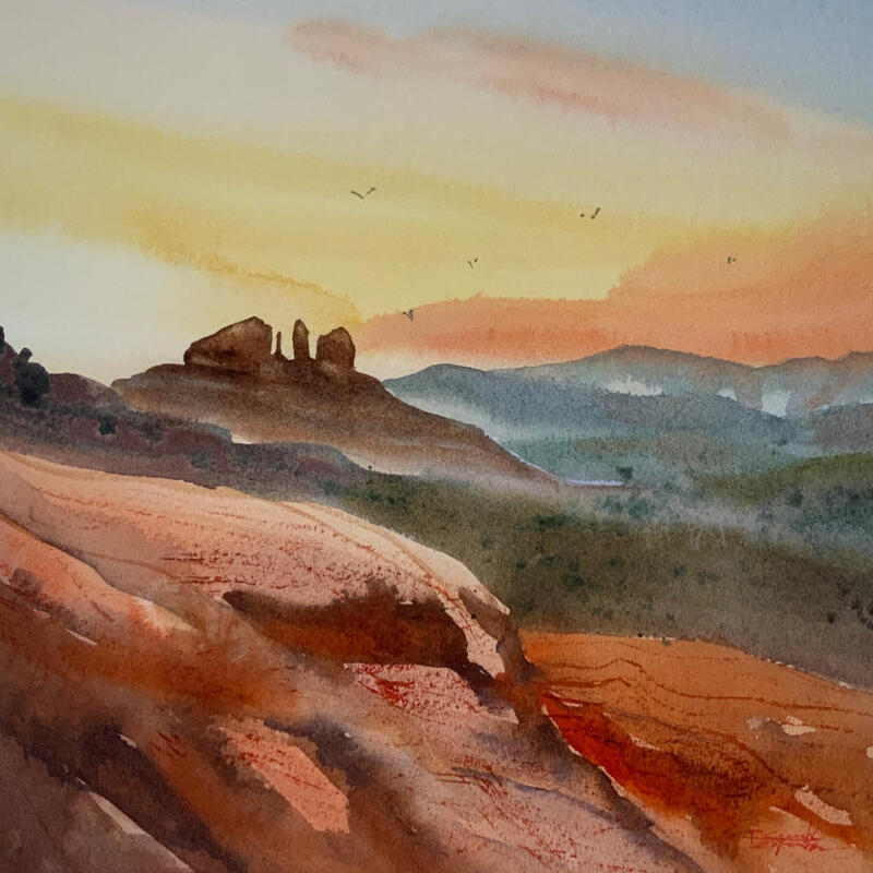 Painting SEDONA 2143 by Seruch Capouillez Isabelle | Painting Figurative Landscapes Urban Nature Watercolor