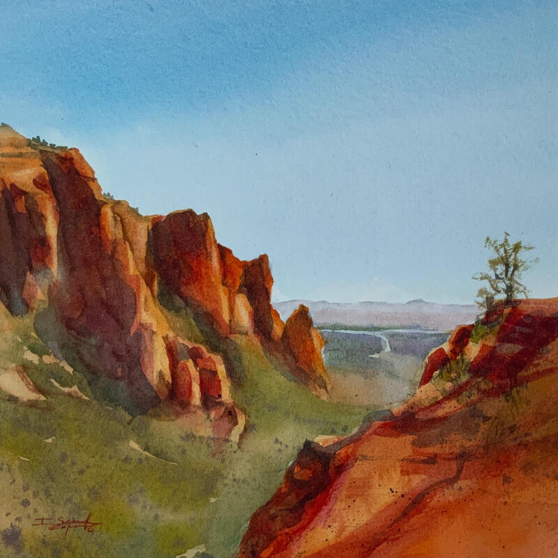 Painting SEDONA 2146 by Seruch Capouillez Isabelle | Painting Figurative Landscapes Urban Nature Watercolor