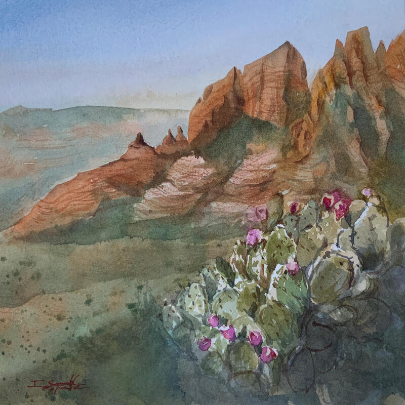 Painting Sedona 2148 by Seruch Capouillez Isabelle | Painting Figurative Landscapes Urban Nature Watercolor