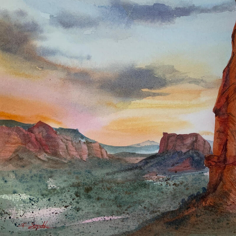 Painting Sedona 2151 by Seruch Capouillez Isabelle | Painting Figurative Landscapes Urban Nature Watercolor