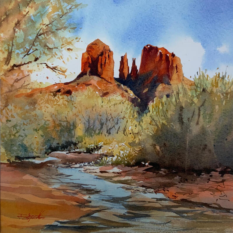Painting Sedona 141 by Seruch Capouillez Isabelle | Painting Figurative Landscapes Urban Nature Watercolor