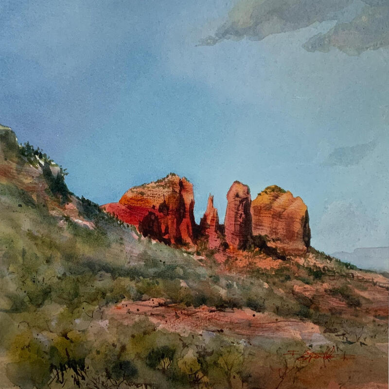 Painting Sedona 142 by Seruch Capouillez Isabelle | Painting Figurative Landscapes Urban Nature Watercolor