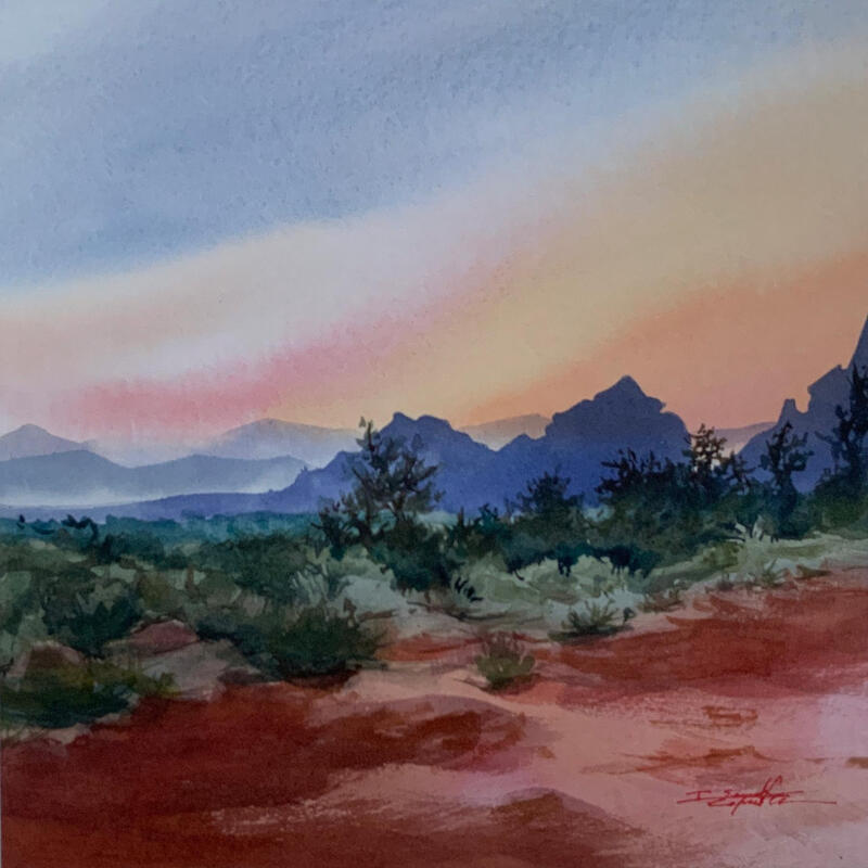 Painting Sedona 143 by Seruch Capouillez Isabelle | Painting Figurative Landscapes Urban Nature Watercolor