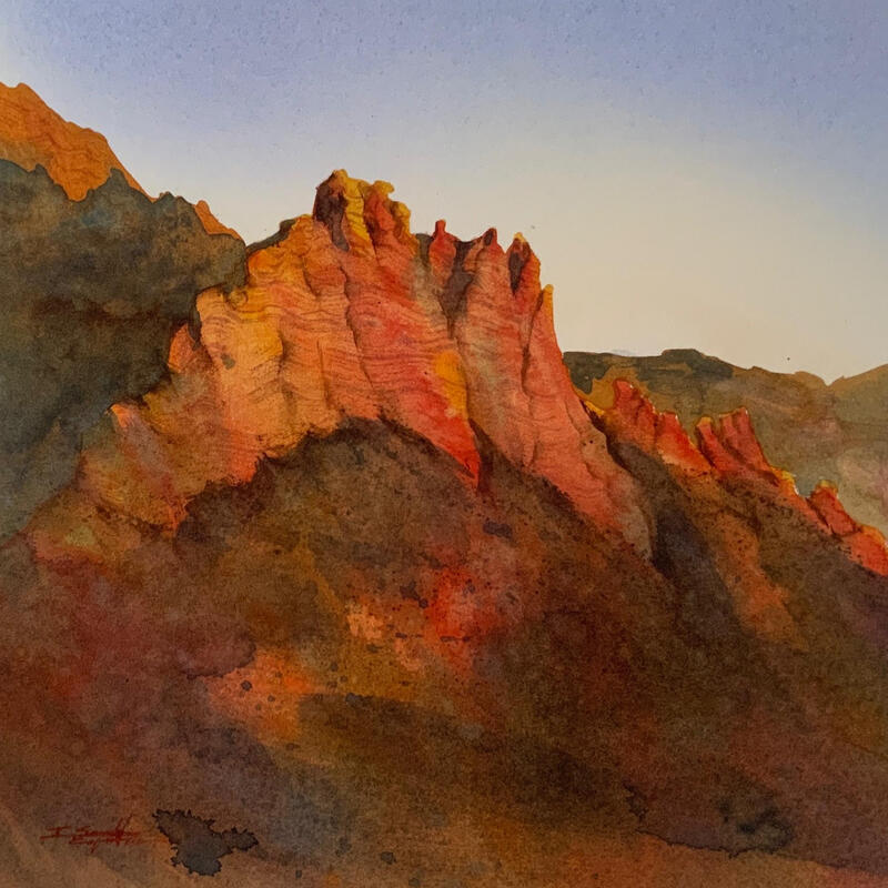 Painting Sedona 145 by Seruch Capouillez Isabelle | Painting Figurative Landscapes Urban Nature Watercolor