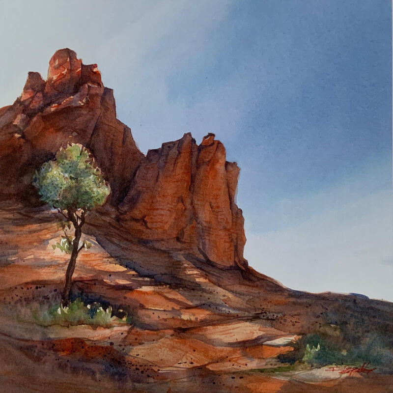Painting Sedona 146 by Seruch Capouillez Isabelle | Painting Figurative Landscapes Urban Nature Watercolor