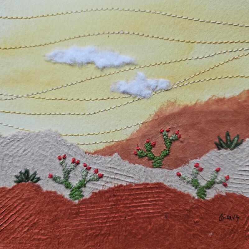 Painting Desert plants under a quiet sky by Vazquez Laila | Painting Figurative Landscapes Watercolor Textile