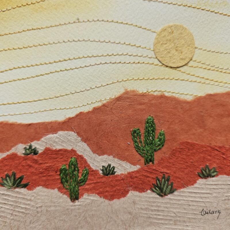 Painting Rusted land, green guardians by Vazquez Laila | Painting Figurative Landscapes Watercolor Textile