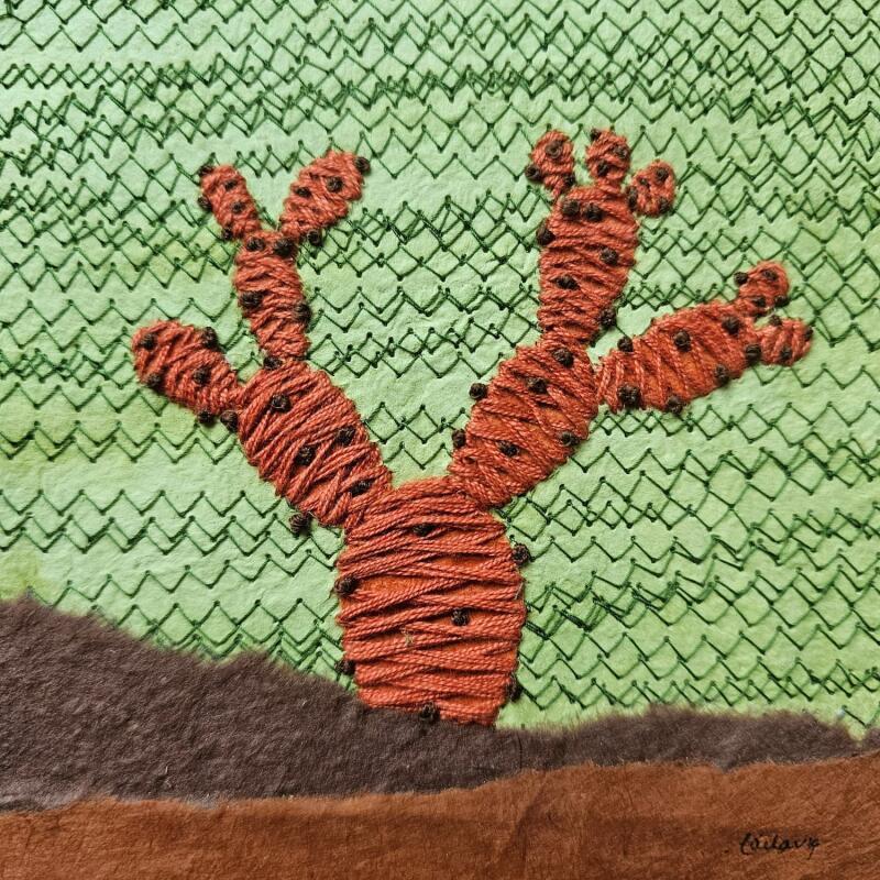 Painting Rusted nopal by Vazquez Laila | Painting Figurative Nature Watercolor Textile