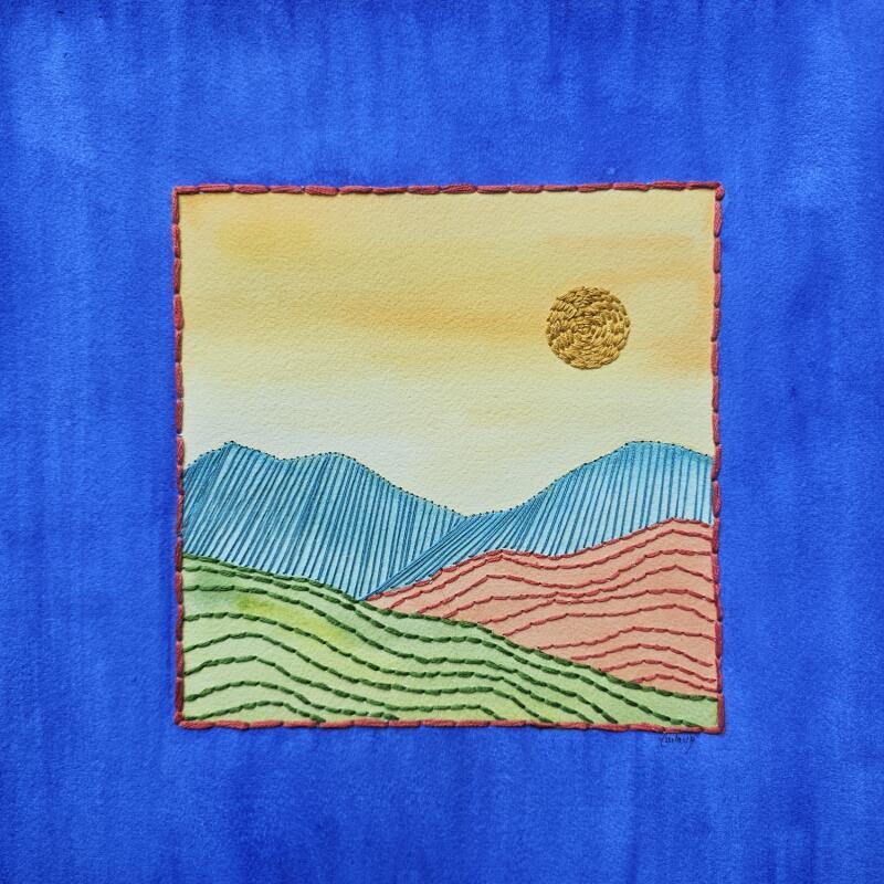 Painting Threads that hold the sky by Vazquez Laila | Painting Figurative Landscapes Watercolor Textile