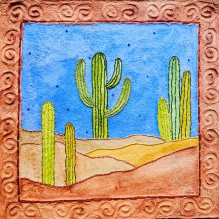 Peinture Between cactus ans sky par Vazquez Laila | Tableau Figuratif Aquarelle, Textile Paysages