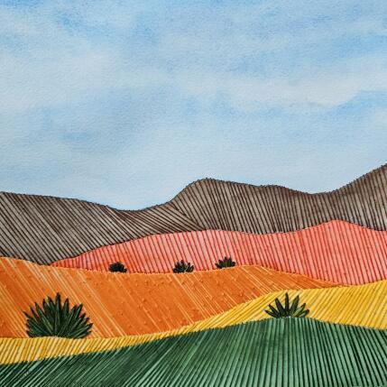 Peinture Silent mountains par Vazquez Laila | Tableau Figuratif Aquarelle, Textile Paysages