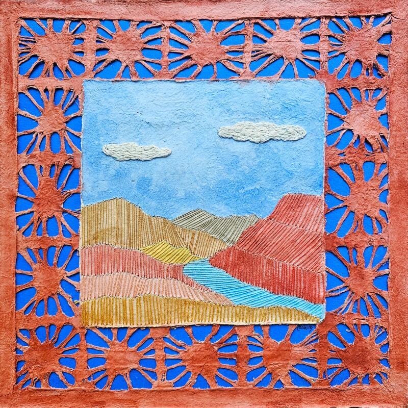 Painting Threads of the horizon by Vazquez Laila | Painting Figurative Watercolor Textile