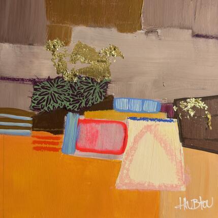 Peinture Triangle mystérieux par Lau Blou | Tableau Abstrait Acrylique, Carton, Collage, Feuille d'or, Pastel