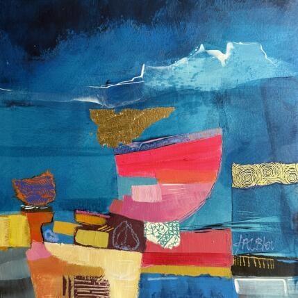 Peinture Coupole du Mont Blanc par Lau Blou | Tableau Abstrait Acrylique, Carton, Collage, Feuille d'or, Pastel