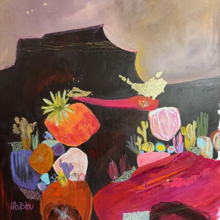 Peinture Eclipse par Lau Blou | Tableau Abstrait Acrylique, Carton, Collage, Feuille d'or, Pastel