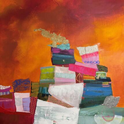 Peinture Feuille sacrée par Lau Blou | Tableau Abstrait Acrylique, Carton, Collage, Feuille d'or, Pastel