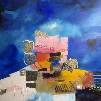 Peinture Un soir de pleine lune par Lau Blou | Tableau Abstrait Acrylique, Carton, Collage, Feuille d'or, Pastel