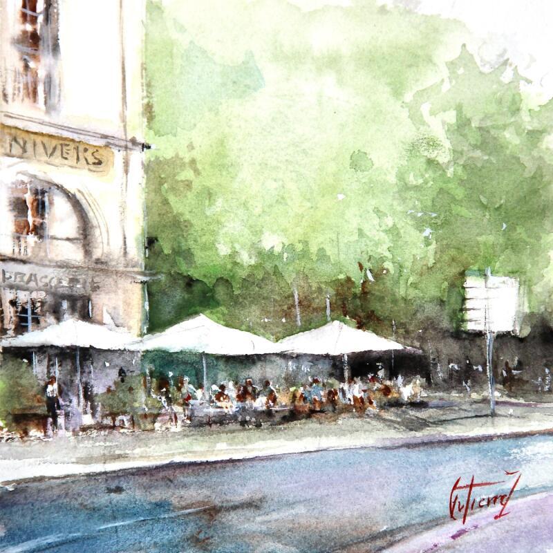 Peinture Le bar de l'Univers par Gutierrez | Tableau Impressionnisme Urbain Aquarelle