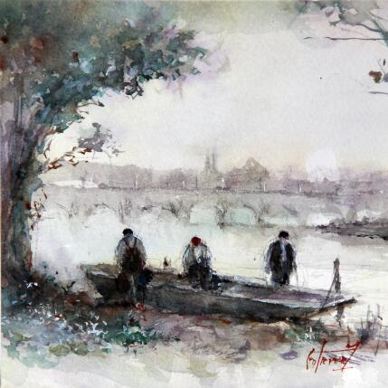 Peinture La loire à Tours par Gutierrez | Tableau Impressionnisme Aquarelle Paysages