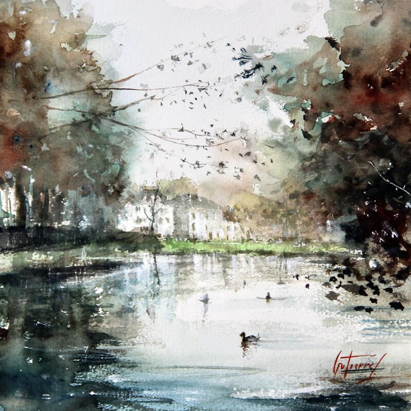 Peinture Le jardin des Prébendes d'Oé par Gutierrez | Tableau Impressionnisme Urbain Aquarelle