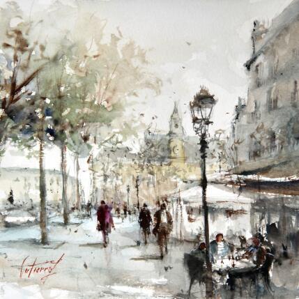 Peinture Tours l'avenue Grammond par Gutierrez | Tableau Impressionnisme Aquarelle Urbain