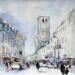 Gemälde Neige sur la rue des Halles von Gutierrez | Gemälde Impressionismus Urban Aquarell