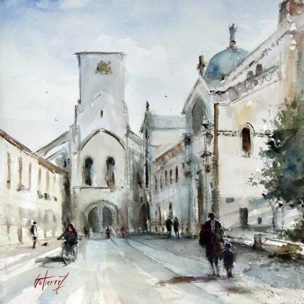 Peinture Tours - la rue Descartes par Gutierrez | Tableau Impressionnisme Aquarelle Urbain