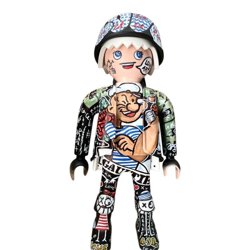 Skulptur PLAYMOBIL XXL Jean-Paul GAULTIER  von Frany La Chipie | Skulptur Pop-Art Pop-Ikonen Graffiti Posca