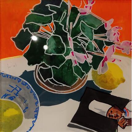 Peinture Paul appréciait les fleurs, mais sur la table par Auriol Philippe | Tableau Figuratif Acrylique, Posca Natures mortes