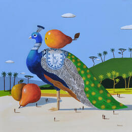 Painting Paon aux poires by Lionnet Pascal | Painting