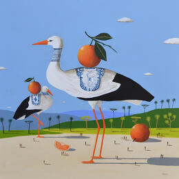 Painting Cigogne aux oranges by Lionnet Pascal | Painting