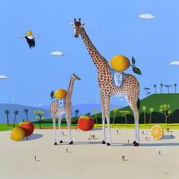 Painting Girafe et girafon by Lionnet Pascal | Painting
