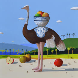 Painting Autruche aux pommes by Lionnet Pascal | Painting