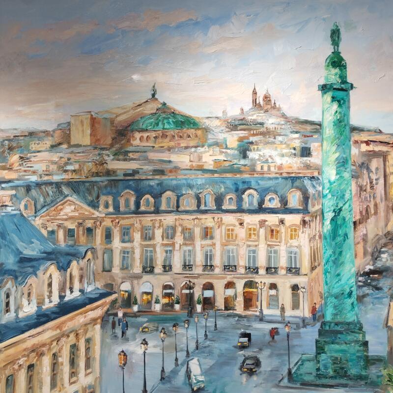 Painting Place Vendôme by Novokhatska Olga | Painting Figurative Urban Oil Acrylic