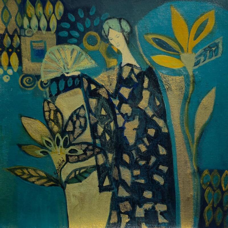 Pintura A turquoise night por Sundblad Silvina | Pintura Figurativo Acrílico Pastel