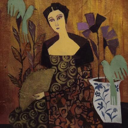 Painting The golden fan by Sundblad Silvina | Painting Figurative Acrylic, Pastel Pop icons