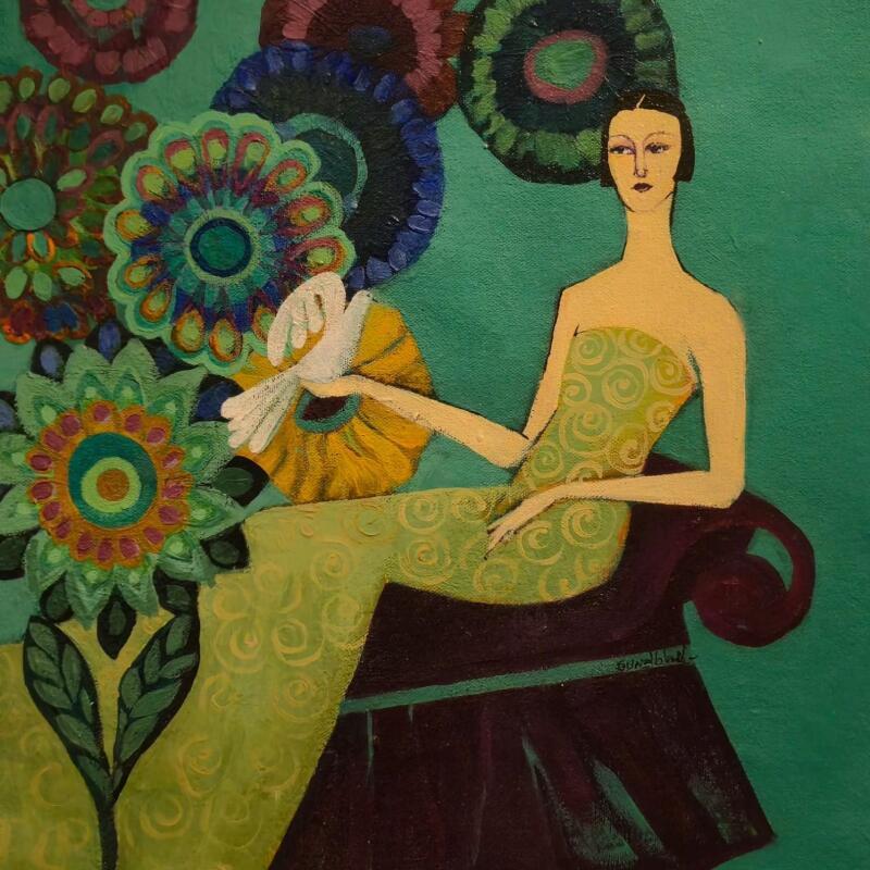 Pintura The lady with the dove por Sundblad Silvina | Pintura Figurativo Acrílico Pastel