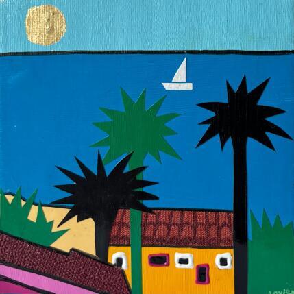 Painting Grand bleu by Lovisa | Painting Pop-art Acrylic, Gluing Landscapes