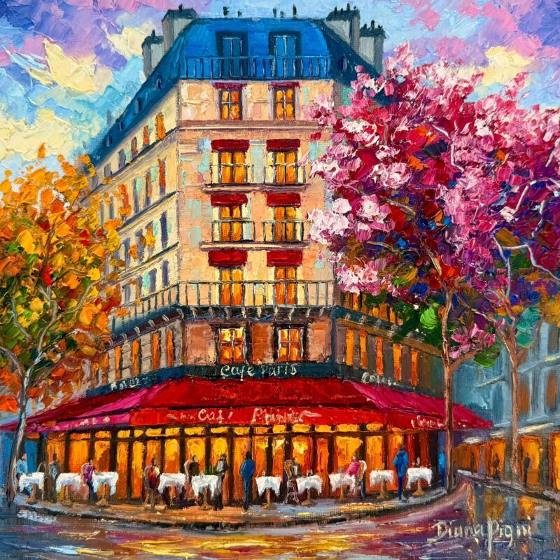 Gemälde Cafe de Flore at the Sunset von Pigni Diana | Gemälde Figurativ Öl