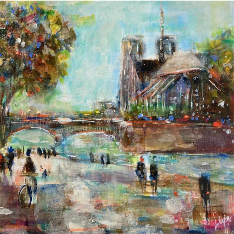 Painting Notre Dame by Solveiga | Painting Acrylic