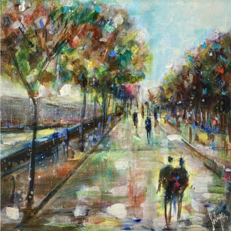 Peinture Promenade parisienne par Solveiga | Tableau Acrylique