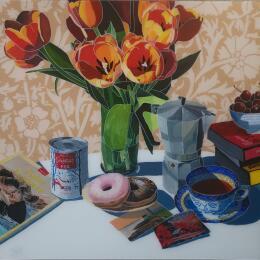 Painting Tulipes en feu by Auriol Philippe | Painting Figurative Acrylic, Plexiglass, Posca Still-life