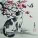 Painting Cat and butterfly by Du Mingxuan | Painting Figurative Animals Watercolor Ink