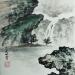 Painting Waterfall in valley by Du Mingxuan | Painting Figurative Landscapes Watercolor Ink